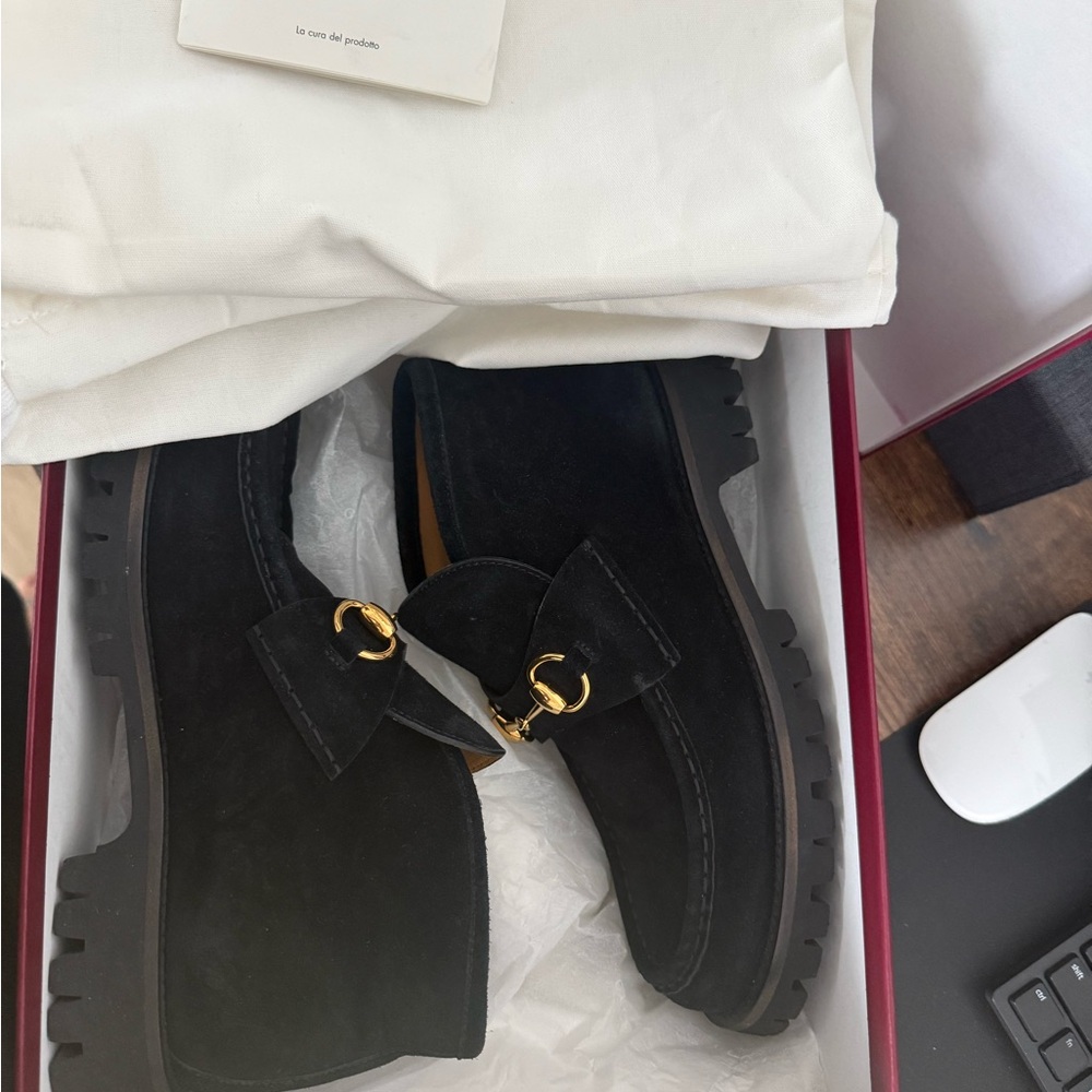 Gucci Black Ankle Boots with Gold Detail - Picture 7 of 8